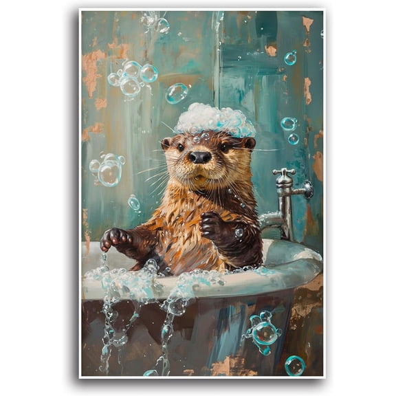 AVOI Tub Bubble Bath Otter Print Fun Sea Otter Decor Bathroom Wall Art Bathroom Wall Decor Fun Bathroom Art Canvas Wall Art Poster Unframe: 8x10in