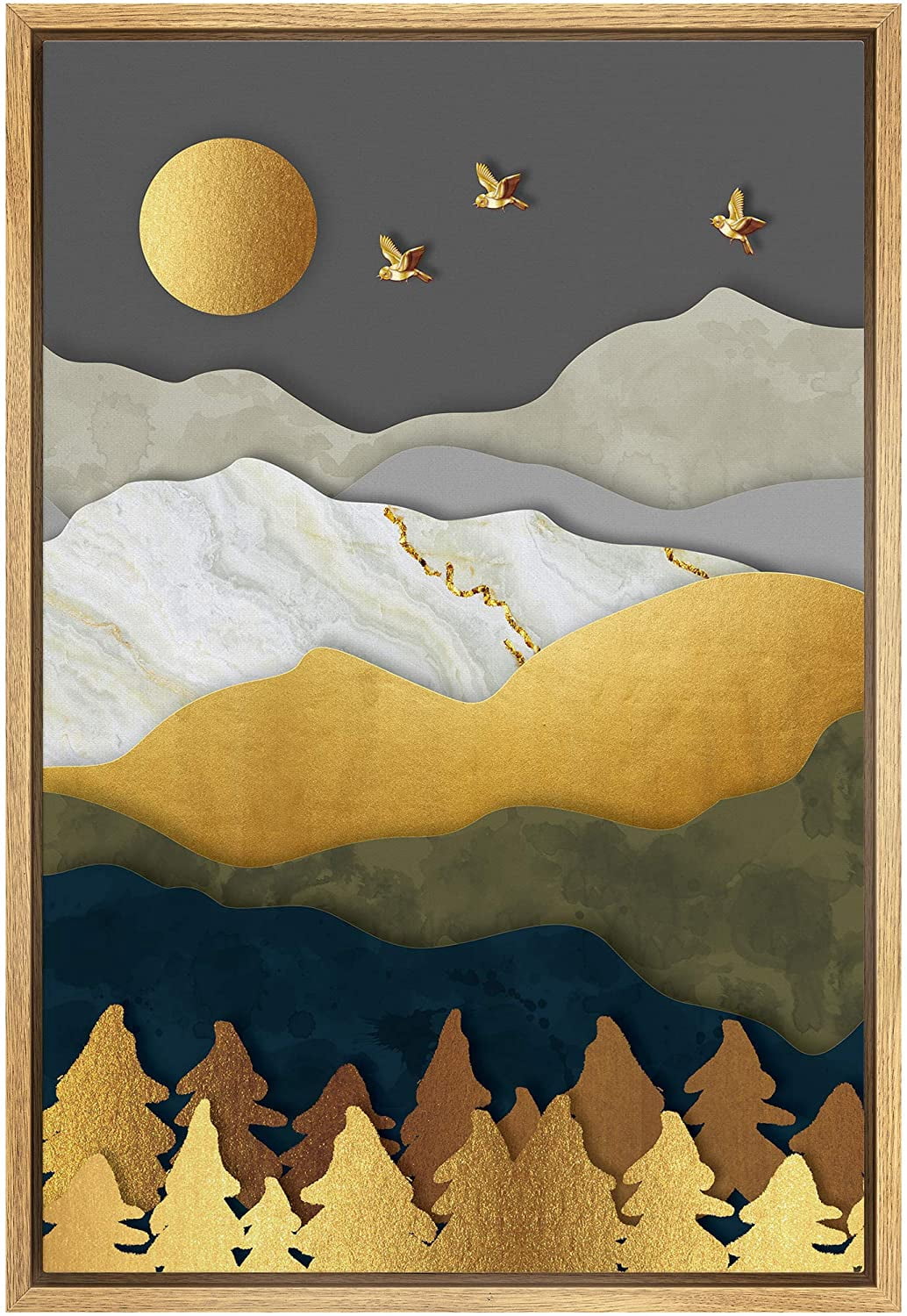 AVOI Unframed Canvas Print Wall Art Gold, Green & Black Mountains with ...