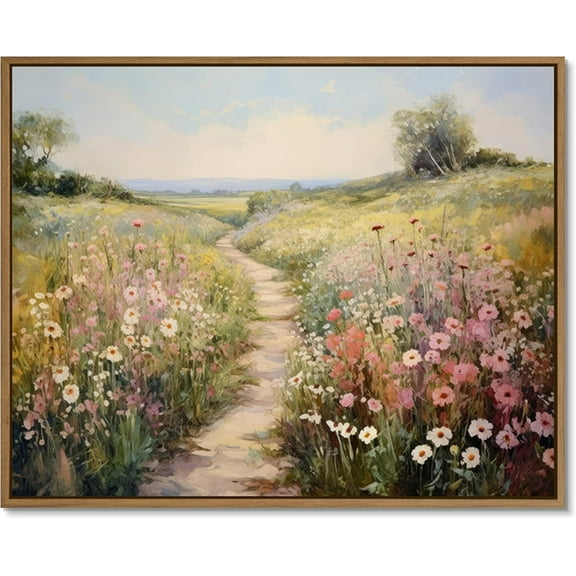 AEFER Unframed Flowers Path Art Prints Colorful Wildflower Field Wall Art Nature Spring Landscape Canvas Painting Vintage Floral Botanical Aesthetics Picture Farmhouse Home Wall Decor, 8x10 Inch