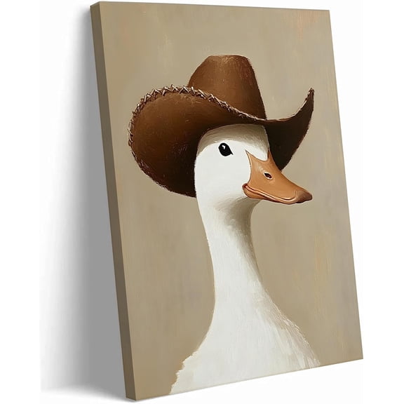 AVOI Vintage Cowboy Silly Goose Canvas Wall Art Funny Animal Cowboy Duck Picture Wall Decor Eclectic Western Art Farmhouse Geese Painting Poster Print Artwork for Bedroom Bathroom Unframe: 16x20in