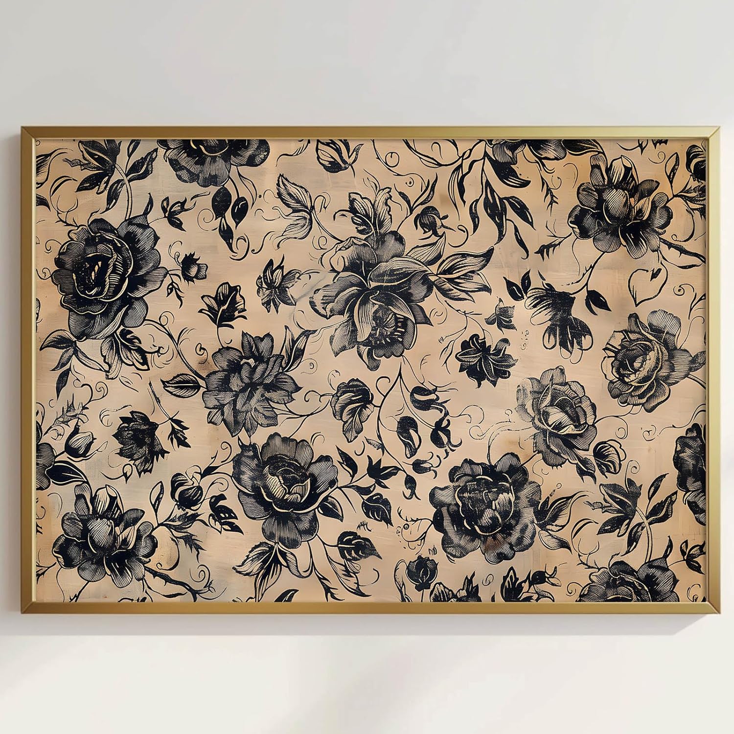 AVOI Vintage Flower Canvas Wall Art Black and Beige Floral Pictures ...