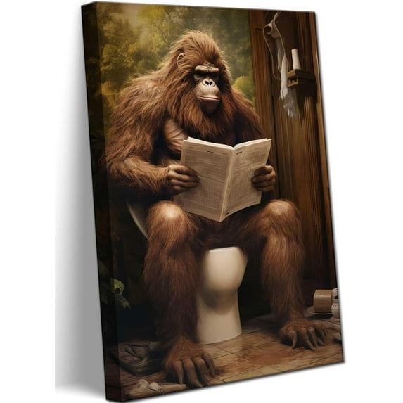 AVOI Vintage Gorilla Bathroom Sitting On The Toilet Reading Newspaper Animal Decor Picture Farmhouse Humor Style Painting of Poster Print for Bathroom Toilet Home Decoration Unframe: 16x16in