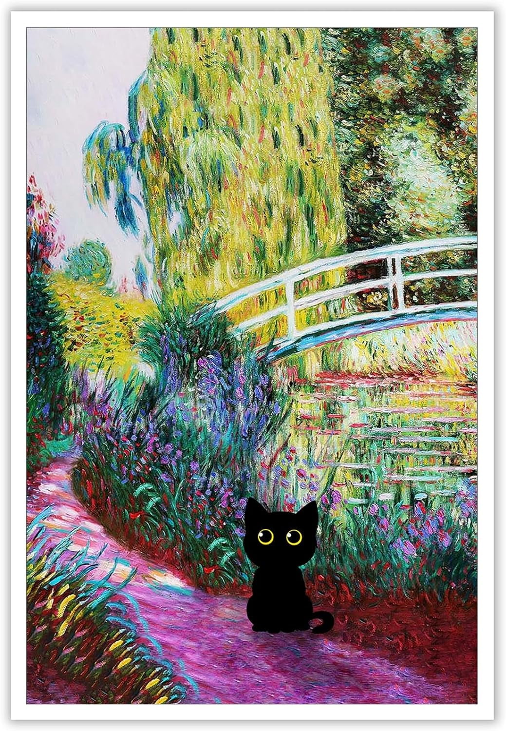 AVOI Vintage Monet Cat Poster Funny Black Cat Bridge of Waterlilies ...