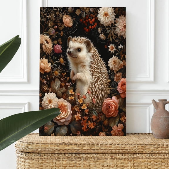 AVOI Vintage Nordic Rustic William Morris Hedgehog Wall Art,Cute Animals Hedgehog Art Print Poster,Retro French Country Flower Classical Painting Bedroom Art Unframe: 16x20in