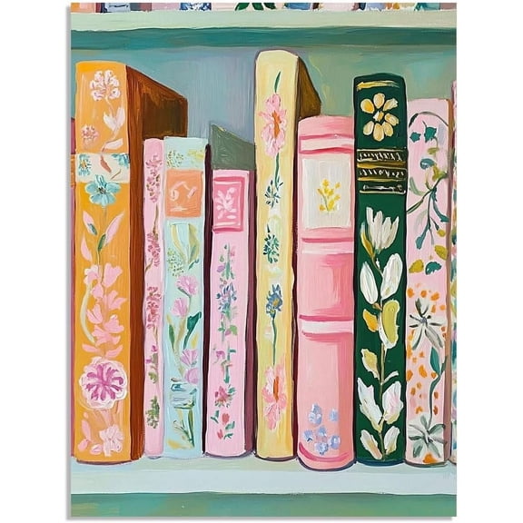 AVOI Vintage Romantic Wall Art Pastel Book Stack Painting Poster For Book Lover Gifts Library Decor-Romantic Library Canvas Print Picture For Home Living Bedroom Office Decor Frame: 12x16in