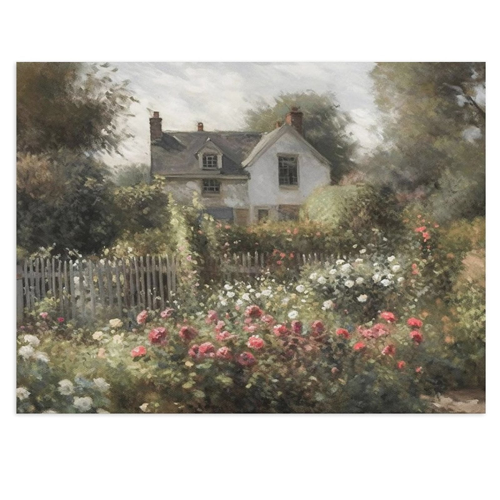 AVOI Vintage Rose Garden Wall Art Antique Cottage Canvas Oil Painting Nature Flowers Landscape Picture Rustic Farmhouse Wall Decor Bathroom Home Office Kitchen Decoration - 12x16 Inch Framed