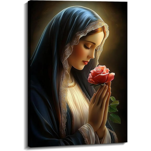 AVOI Virgin Mary Wall Art Mother Maria Praying Picture Catholic Painting Faith Canvas Print Living Room Bedroom Office Wall Decor(Art-6) Unframe: 12x18in