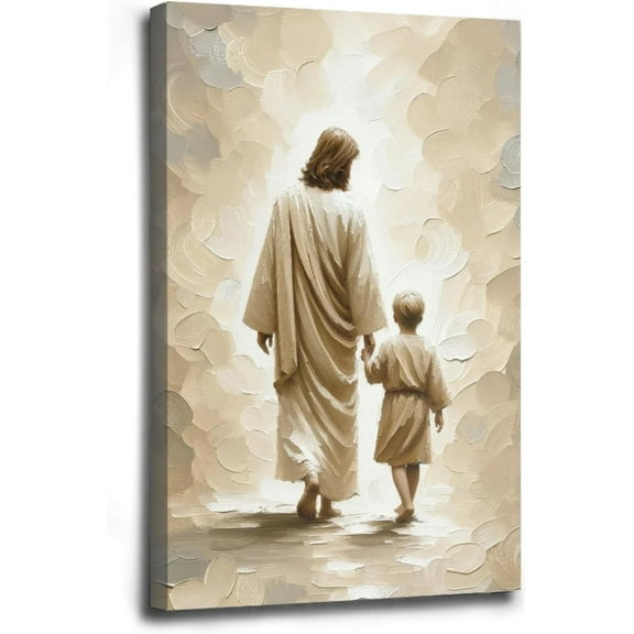 AVOI Walking Jesus with a Boy Print Jesus Christ Walking with Children Bible Art Christian Art Gift Wall Jesus Portrait Christian Painting Canvas Wall Art Poster Unframe: 16x24in