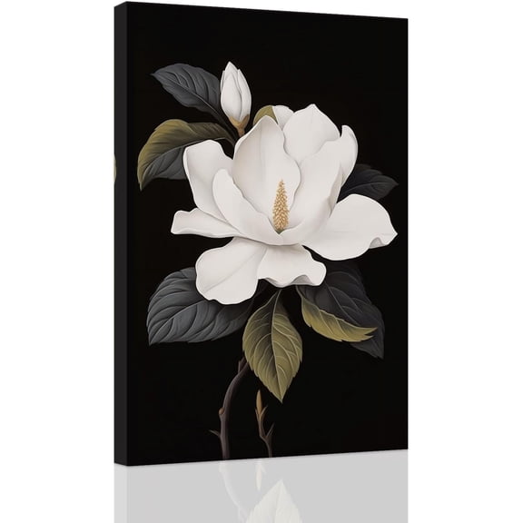 AVOI White Floral Wall Art Magnolia Flowers Pictures On Canvas Black And White Flowers Artwork Print For Bathroom Bedroom Kitchen Home Decor (C) Frame: 8x10in