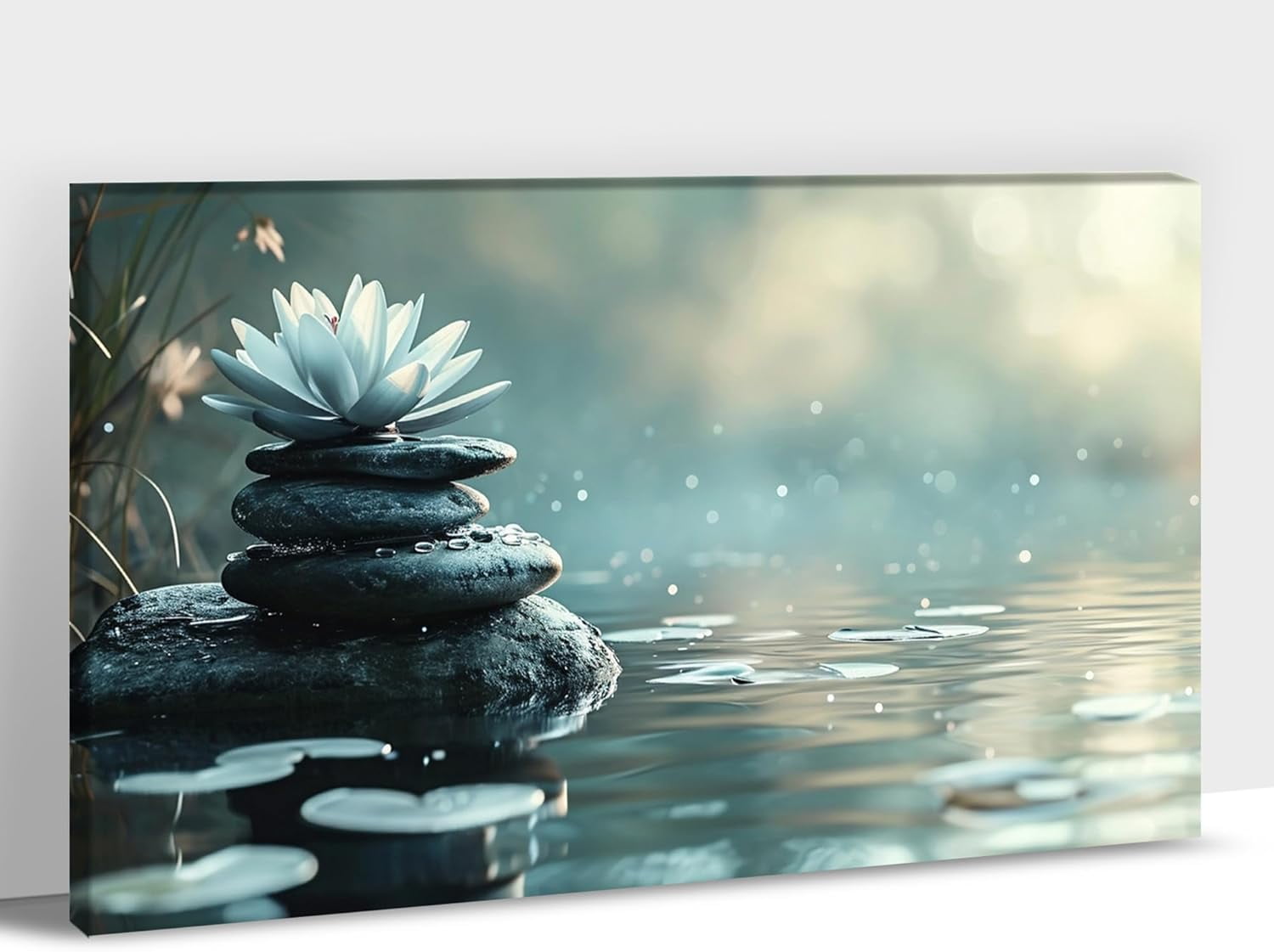 AVOI White Lotus Flower Zen Canvas Wall Art, Zen Stone and Floral ...