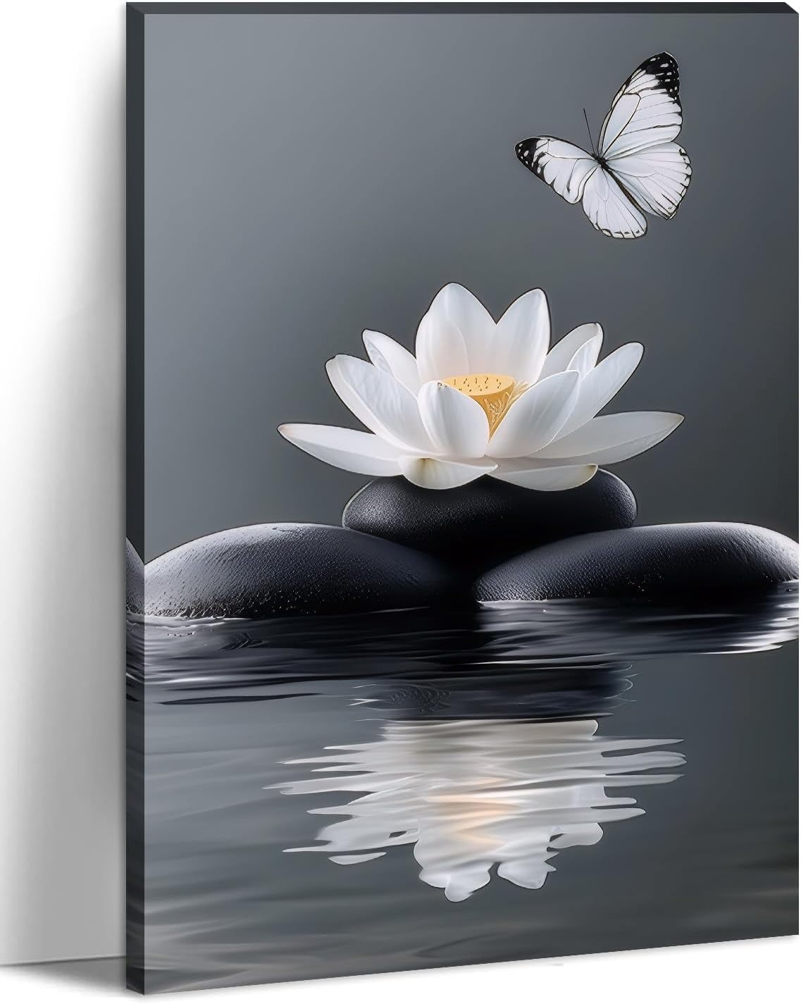 AVOI White Lotus Wall Art Zen Wall Decor Flowers and Spa Stones ...