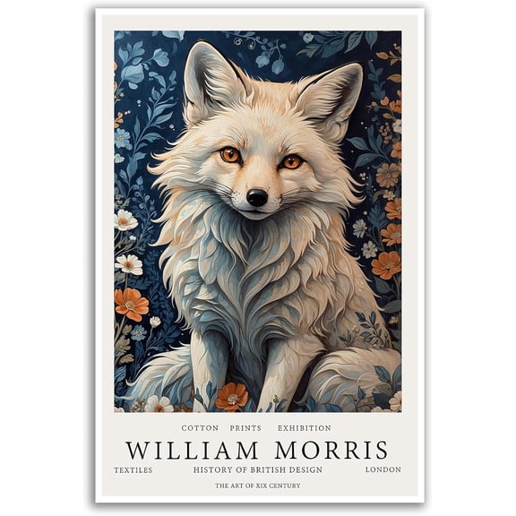 AVOI White fox portrait canvas wall art print William Morris decorative wall painting Vintage animal wall decoration suitable for office living room bedroom decoration beautiful Unframe: 8x10in