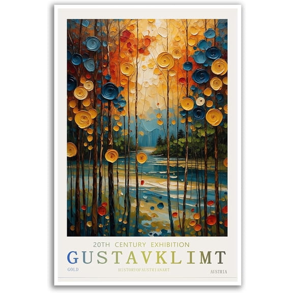 AVOI William Morris Decor Gustav Klimt Famous Pic 6 Oil Paintings Cottage Garden Canvas Print Poster Colorful Flowers Plants Pictures Nature Scenery Office Kitchen Home Wall Decor Unframe: 16x16in