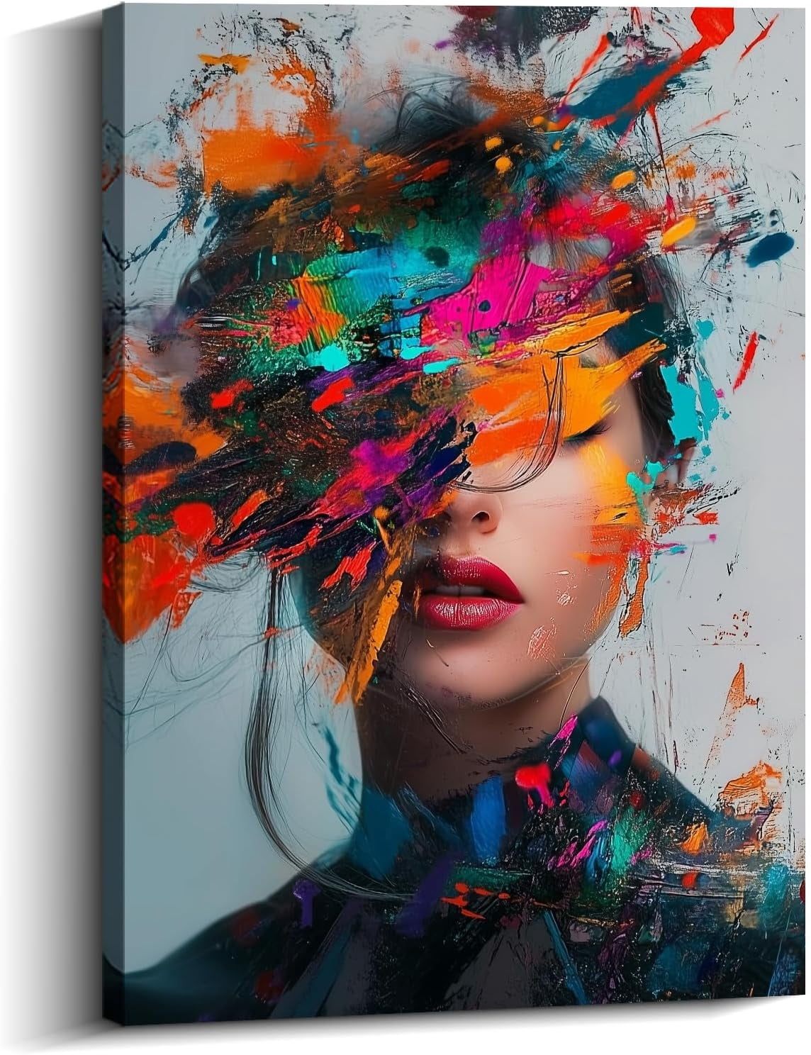 AVOI Woman Canvas Wall Art Abstract Girl Portrait Picture Colour Splash ...
