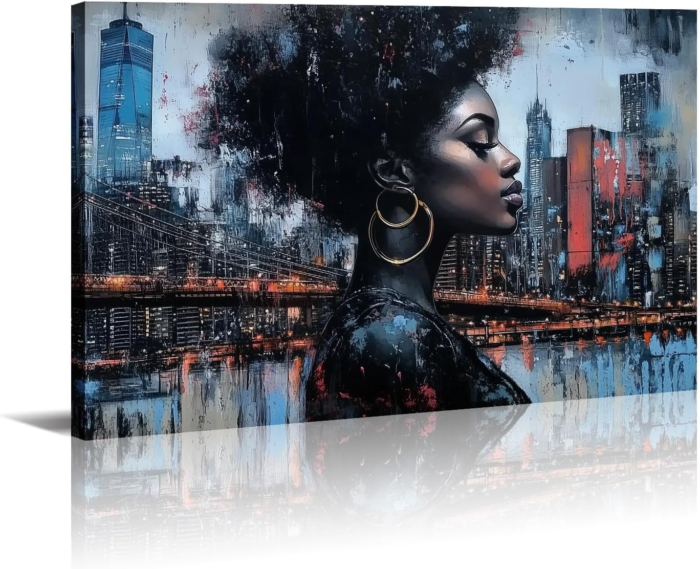 AVOI Woman Canvas Wall Art African American Picture Black Art Navy Blue ...
