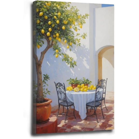 AVOI Yellow Lemon Tree Poster Italian Kitchen Prints Canvas Painting Italy Summer Fruit Wall Art Pictures Home Room Modern Decor Frame: 20x24in
