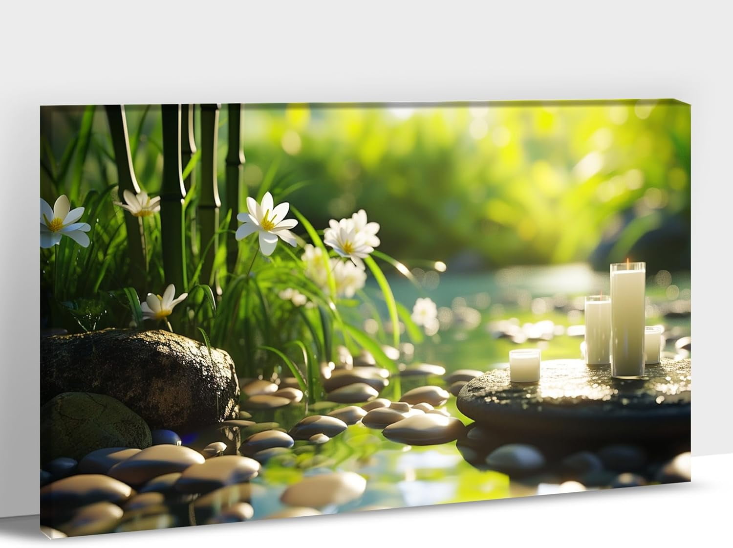 AVOI Zen Canvas Wall Art, Green Zen Spa Candle Flower Pictures Prints