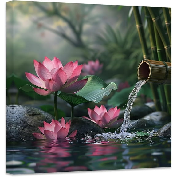 AVOI Zen Canvas Wall Art Lotus Flower Picture Prints Pink Water Lily Nature Spa Painting Spiritual Artwork for Meditation Room Decor(Picture-1,) Unframe: 8x10in