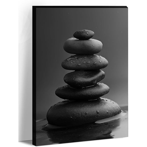 AVOI Zen Wall Art Bathroom Decor Black and White Canvas Prints Spa Stones on Water Picture Relax Artwork for Living Room Bedroom Home Office Decor(Zen-2) Unframe: 8x10in