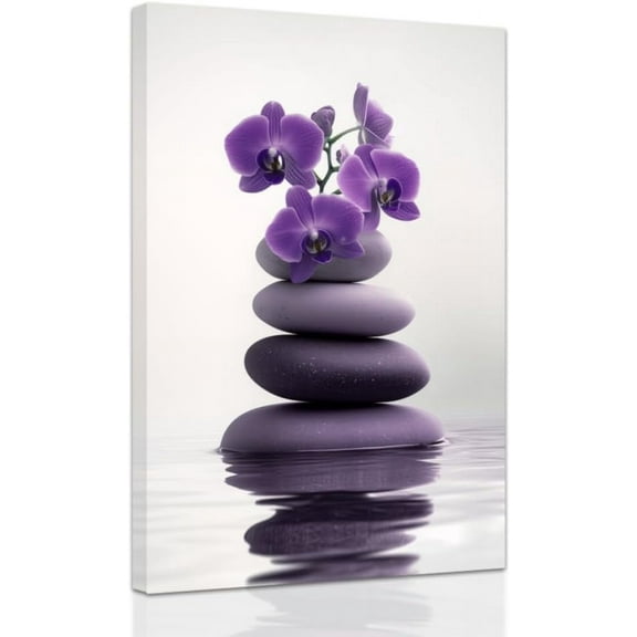 AVOI Zen Wall Art Stones Picture Orchid Canvas Painting Purple Zen Water Prints Spa Bathroom Decor Meditation Yoga Room Office Home Frame: 12x18in