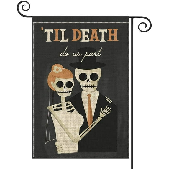 AVOIN Halloween Garden Flag Until Death Do Us Part Vertical Double Sized, Day of The Dead Yard Outdoor Decoration 12.5 x 18 Inch