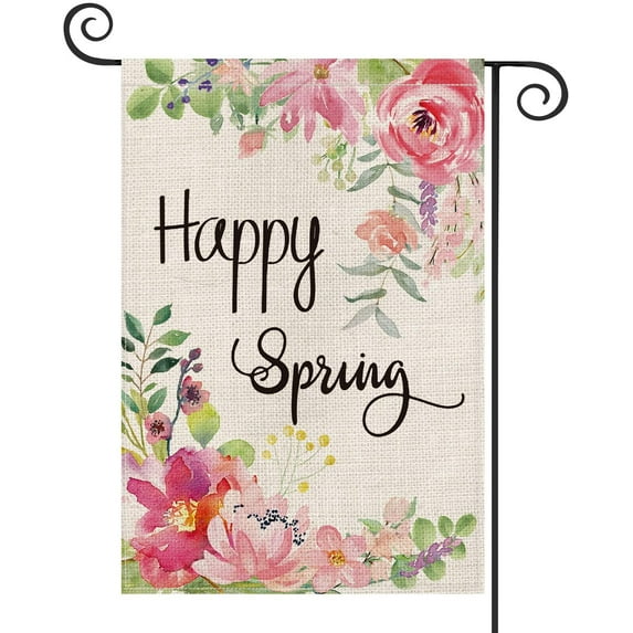 AVOIN Happy Spring Pink Peony Flower Garden Flag Vertical Double Sized, Seasonal Spring Yard Outdoor Rectangle Decoration 12.5 x 18 inch