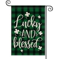 AVOIN Lucky and Blessed Watercolor Buffalo Plaid Shamrock Garden Flag Vertical Double Sided, St Patrick's Day Yard Outdoor Decoration 12.5 x 18 Inch