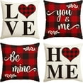 thumbnail image 1 of AVOIN Valentine''s Day Saying Buffalo Plaid Throw Pillow Cover, 18 x 18 Inch Holiday Anniversary Wedding Cushion Case for Sofa Couch Set of 4, 1 of 6