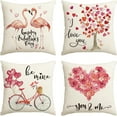 thumbnail image 1 of AVOIN Valentine''s Day Watercolor Flamingo Love Heart Bicycle Throw Pillow Cover, 20 x 20 Inch Holiday Anniversary Wedding Cushion Case Decoration for Sofa Couch Set of 4, 1 of 6