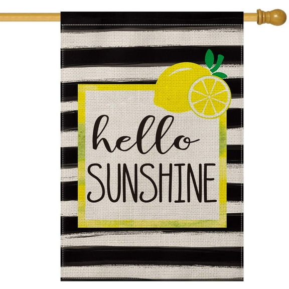 AVOIN Watercolor Black Stripes Lemon Wreath Garden Flag Vertical Double Sized, Seasonal Hello Sunshine Yard Outdoor Rectangle Decoration 28 x 40 inch