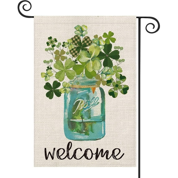 AVOIN Welcome Watercolor Lucky Clover St Patrick's Day Garden Flag Vertical Double Sided, Shamrock Jar Yard Outdoor Decoration 12.5 x 18 Inch