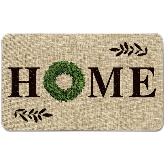 AVOIN colorlife Home Quote Boxwood Wreath Decorative Doormat, Holiday Farmhouse Low-Profile Floor Mat Switch Mat for Indoor Outdoor 17 x 47 Inch