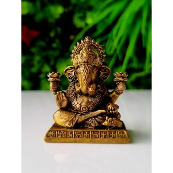 AVOKA 100% Pure Brass Dagdu Sheth | Handmade Decorative Figurine for Home Temple, Office, Puja, Diwali & Gifts | Spiritual Brass Statue - 3.7 cm