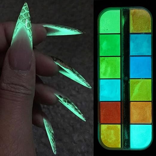 AVOKA 12 Grids Nail Glitter Powder Box, Nail Glow in the Dark,Nail Art Decoration