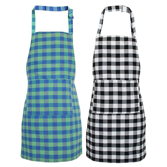 AVOKA Waterproof Unisex Kitchen Checkered Design Apron with 2 Front Centre Pocket With Adjustable Neck Strap (Pack Of 2)