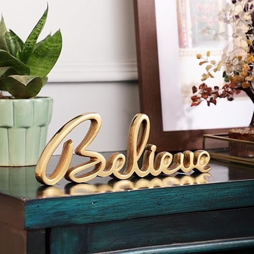 AVOKA Words Believe Sign Decor | Decorative items For Home Living Room | Metal Word Sign Board Centerpiece | Cutout Sign