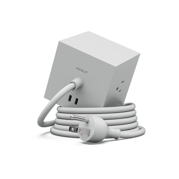 AVOLT Square 1 Power Strip with USB-C Fast Charging, Magnetic Cube Extension Cord for Desk (Gotland Grey, USB C - 5.9ft)
