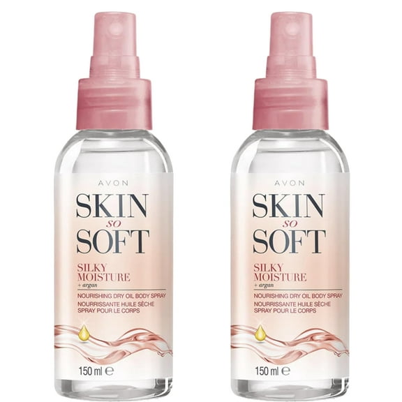 AVON Skin So Soft Silky Moisture Dry Oil Spray with Argan Oil, Hydrating Body Mist for Dry Skin, 2 Pack (2 x 150ml) , 5.07 fl oz each