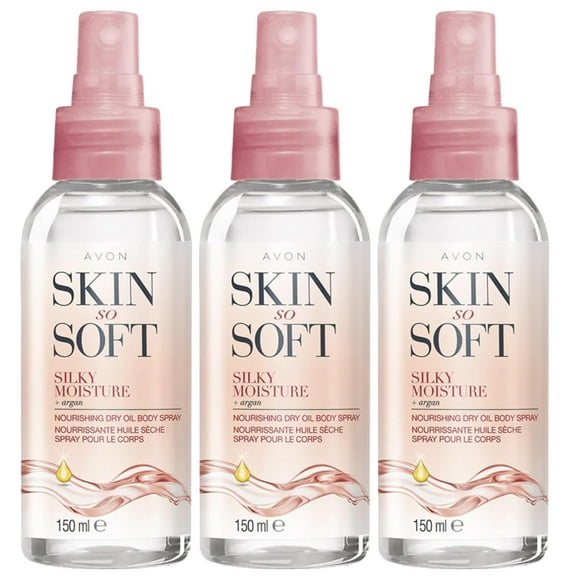 AVON Skin So Soft Silky Moisture Dry Oil Spray with Argan Oil, Hydrating Body Mist for Dry Skin, 3 Pack (3 x 150ml / 5 fl oz, Total 15 fl oz)