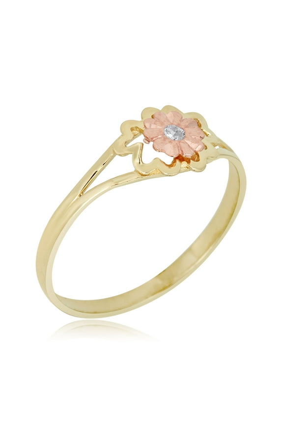 AVORA 10K 2-Tone Gold 0.01 CTTW Simulated Diamond CZ Flower Ring, Size 3 - Size 3