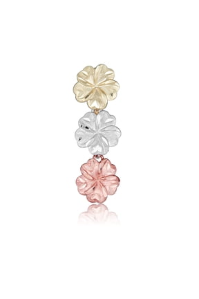 AVORA 10K 3-Tone Gold Textured Triple Flower Belly Button Ring Body Jewelry (14 Gauge)