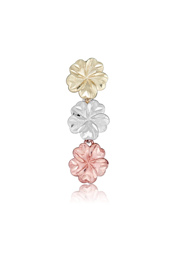 AVORA 10K 3-Tone Gold Textured Triple Flower Belly Button Ring Body Jewelry (14 Gauge)