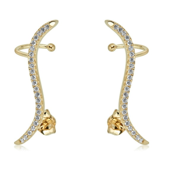 AVORA 10K Gold Ear Wave Crawler/Climber/Cuff Simulated Diamond CZ Earrings