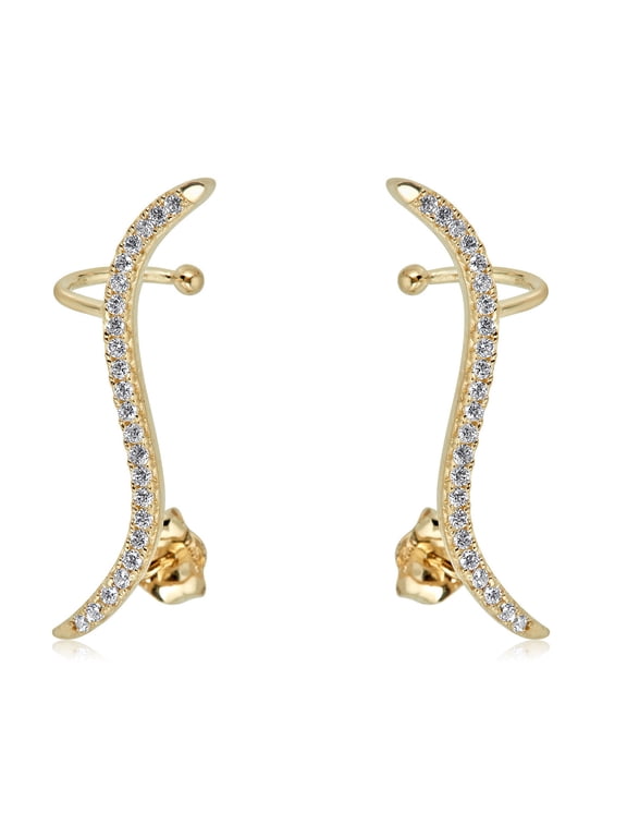 AVORA 10K Gold Ear Wave Crawler/Climber/Cuff Simulated Diamond CZ Earrings