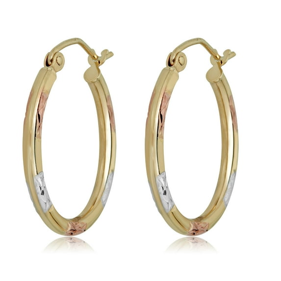AVORA 10K Gold Three-Tone 20mm Diamond-Cut Hoop Earrings