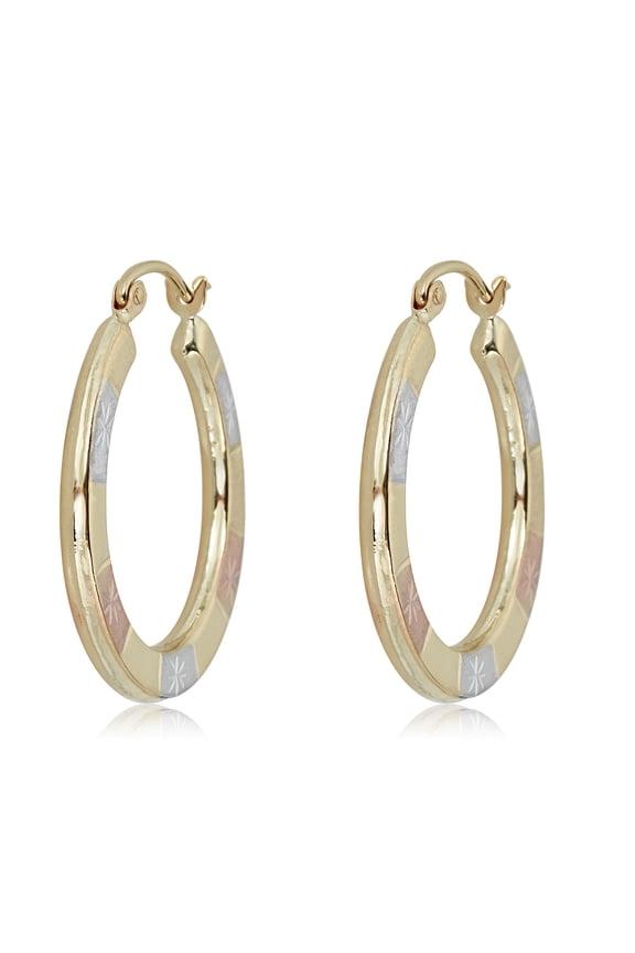 AVORA 10K Gold Three-Tone Diamond-Cut 22mm Hoop Earrings