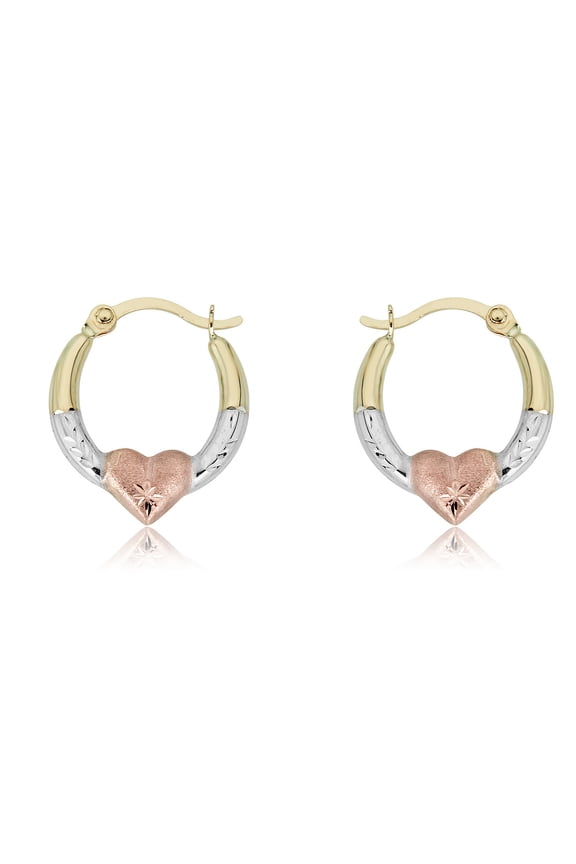 AVORA 10K Gold Three-Tone Heart Creole Hoop Earrings