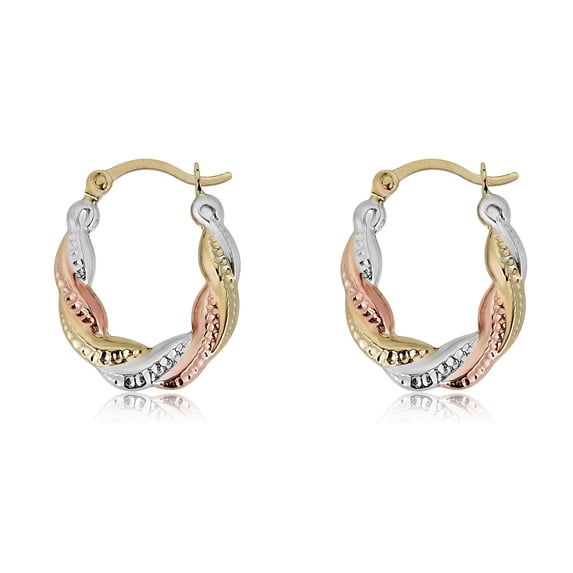AVORA 10K Gold Twist Three-Tone Hoop Earrings