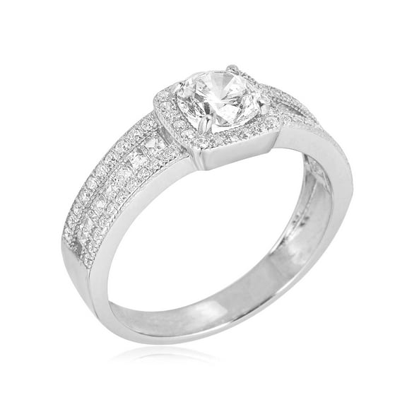 AVORA 10K White Gold 0.75 Carat Simulated Diamond CZ Halo Engagement Wedding Anniversary Ring - Size 7.5