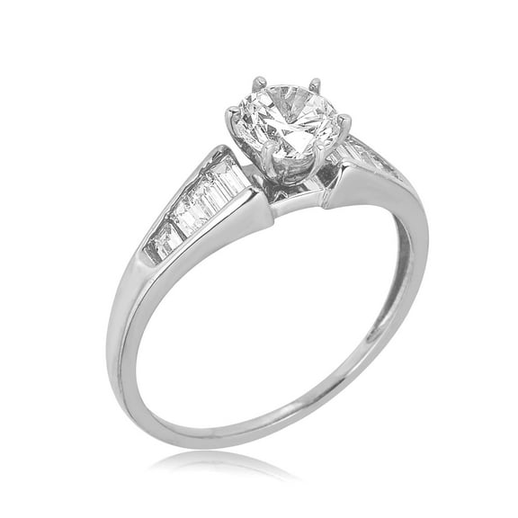 AVORA 10K White Gold 0.75 Carat Solitaire Simulated Diamond CZ Engagement Wedding Anniversary Ring - Size 8